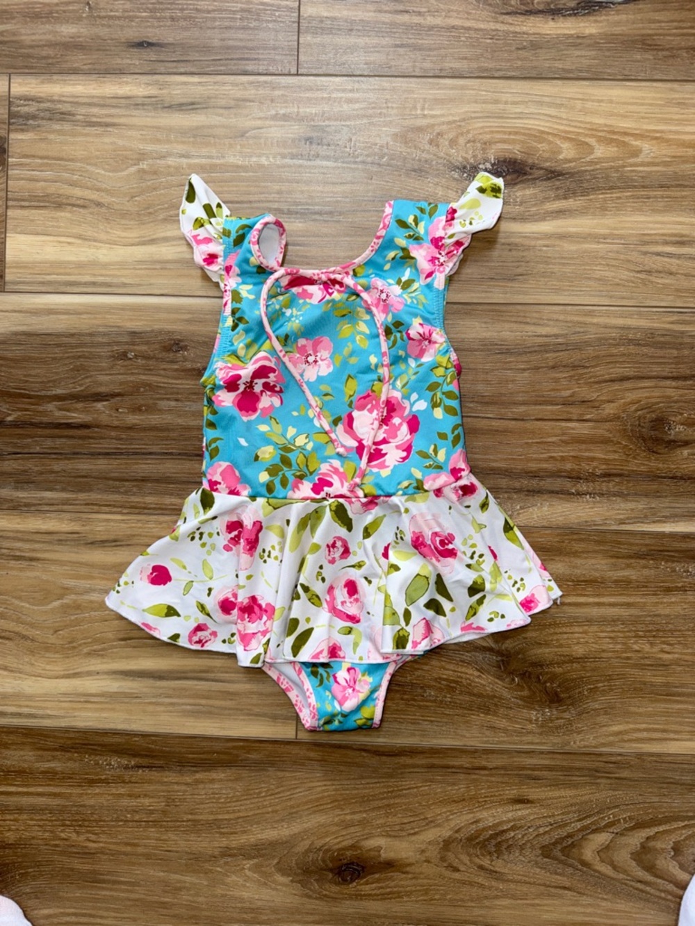 SweetHoney Blue & Pink Floral Dance Leotard with White Skirt